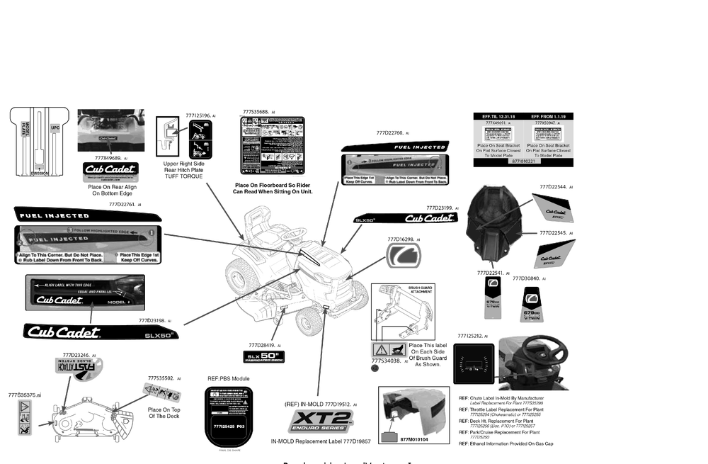 Label Map Diagram and Parts List for XT2-SLX50EFI (13AZA2CZ010)(2019) Cub Cadet Lawn Tractor